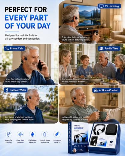 🎧 Open-Ear Bone Conduction Hearing Headphones  Hear Conversations Clearly. Stay Comfortable All Day.