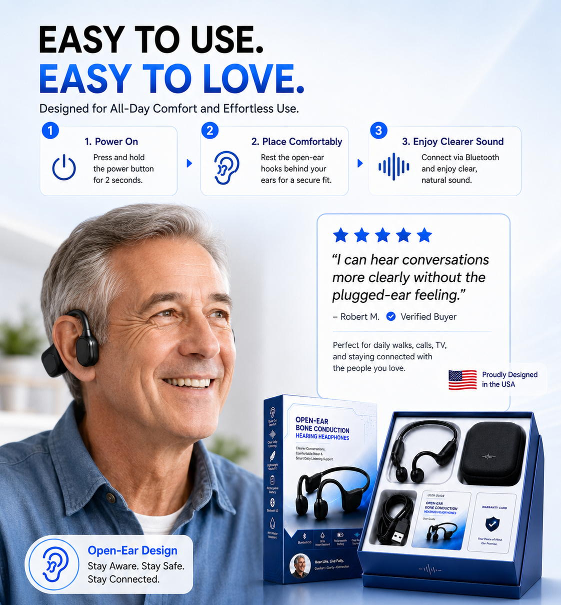 🎧 Open-Ear Bone Conduction Hearing Headphones  Hear Conversations Clearly. Stay Comfortable All Day.