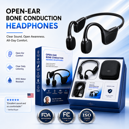 🎧 Open-Ear Bone Conduction Hearing Headphones  Hear Conversations Clearly. Stay Comfortable All Day.