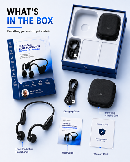 🎧 Open-Ear Bone Conduction Hearing Headphones  Hear Conversations Clearly. Stay Comfortable All Day.