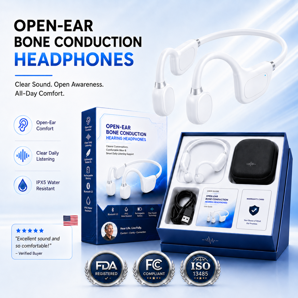 🎧 Open-Ear Bone Conduction Hearing Headphones  Hear Conversations Clearly. Stay Comfortable All Day.